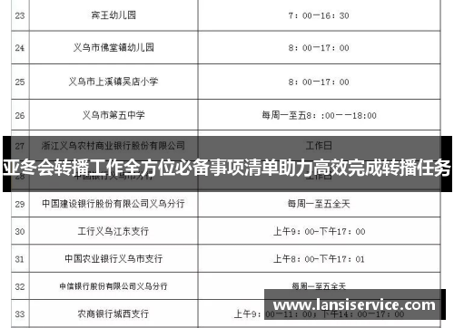 亚冬会转播工作全方位必备事项清单助力高效完成转播任务